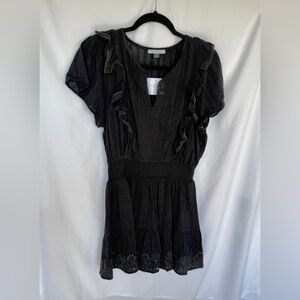 NWT American Eagle Outfitters Black Ruffle Lace Embroidered Sequin Mini Dress